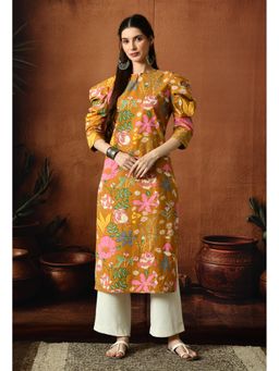 Gahan - Women Mustard Floral Printed Kurta