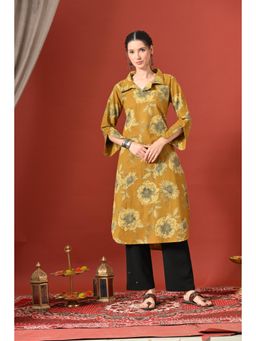 Gahan - Women Mustard Floral Printed Straight Kurta