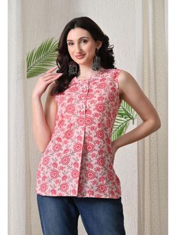 Gahan - Women White & Pink Ethnic Printed Sleeveless Tunic