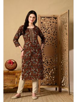 Gahan - Women Brown Floral Printed Straight Kurta