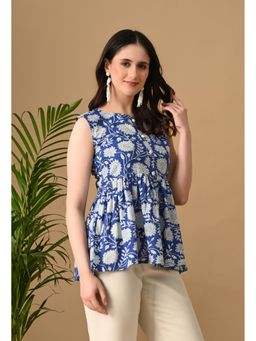 Gahan - Women Blue Floral Printed Sleeveless Flared Tunic