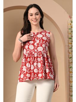 Gahan - Women Red Floral Printed Sleeveless Flared Tunic