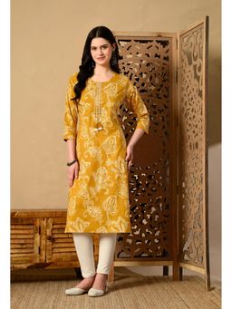 Gahan - Women Mustard Yellow Floral Printed Straight Kurta