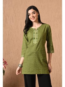 Gahan - Women Green Ethnic Motif Printed Straight Kurti