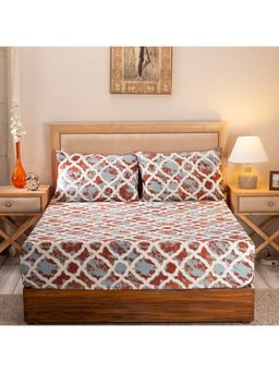 Maspar - Hues Nouveau Tradition Form Replay 300tc Cotton Red Bedsheet, 2 Pillow Covers