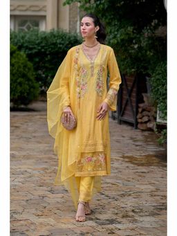 Autumnlane - Yellow Embroidered Kurta with Pant and Dupatta (Set of 3)