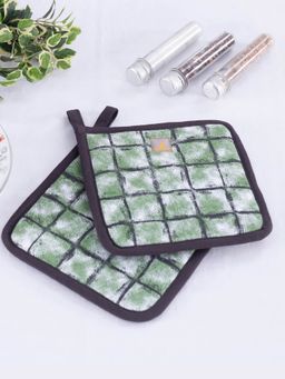 Maspar - Shadow Check Cotton Printed Green 2Pc Pot Holder Set
