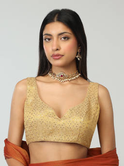 Gajra Gang - Gold Tissue Sequin Embroidered Stitched Blouse Brigade Bride