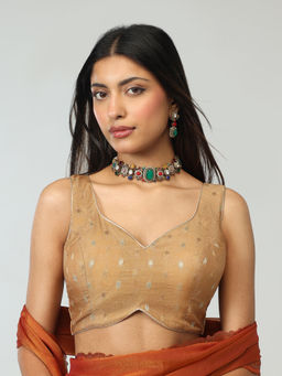 Gajra Gang - Gold Tissue Brocade Sweetheart Neck Stitched Blouse Brigade Bride