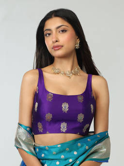Gajra Gang - Purple Brocade Square Neck Stitched Blouse Patiala Chowk
