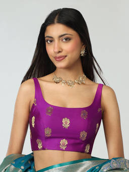 Gajra Gang - Purple Brocade Square Neck Stitched Blouse Patiala Chowk