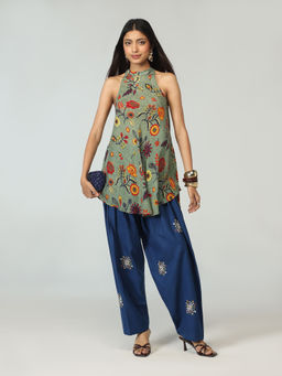 Gajra Gang - Green Crepe Floral Bias Kurta Denim Embroidered Farshi Salwar Urban Folk