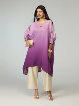 Gajra Gang - Purple Chanderi Ombre Embellished Kaftan Kurta Patiala Chowk