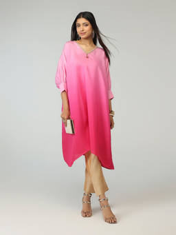 Gajra Gang - Pink Chanderi Ombre Embellished Kaftan Kurta Patiala Chowk