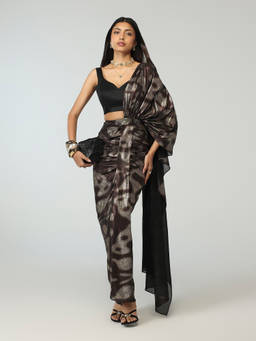 Gajra Gang - Black Foil Knitted Ready To Wear Saree Moonlit Grace