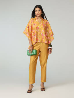 Gajra Gang - Yellow Crepe Embellished Kaftan Top & Straight Pant Co-Ord Patiala Chowk