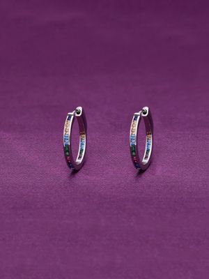 Kai Jewel Bejewelled Hues Silver Hoop Earrings - Multi- Color