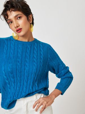 The Label Life - Cobalt Cable Knit Sweater
