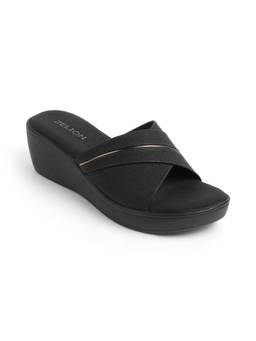 ZELION - Women Black PU Wedges Heels
