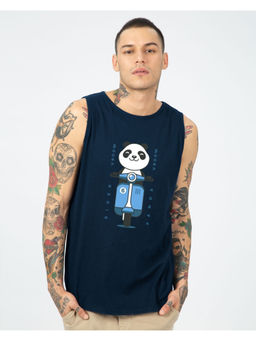 Bewakoof - Men's Navy Vroom Panda Graphic Printed Vest
