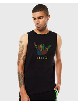 Bewakoof - Men's Black Hang Loose Relax Graphic Printed Vest
