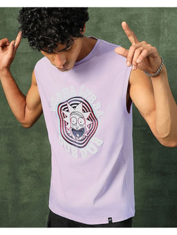 Bewakoof - Rick and Morty Men's Purple Don't Even Trip Dawg Graphic Printed Boxy Fit Vest