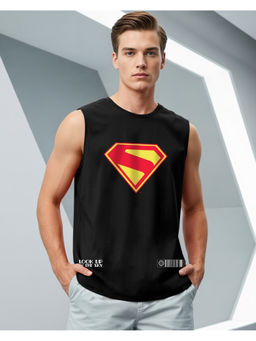 Bewakoof - Official DC Men's Jet Black Superman Logo Graphic Printed Oversized Vest