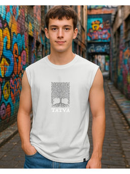 Bewakoof - Men's Grey Tatva Graphic Printed Boxy Fit Vest