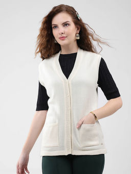 Monte Carlo - Women Cream Solid Cardigan