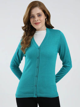 Monte Carlo - Women Turquoise Solid Cardigan