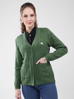 Monte Carlo - Women Green Textured Cardigan