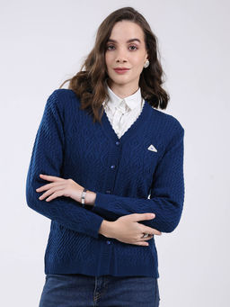 Monte Carlo - Women Blue Textured Cardigan