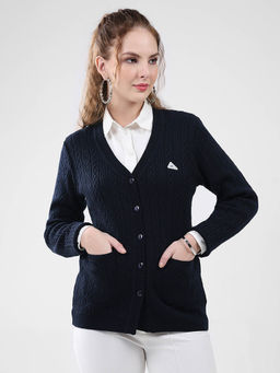 Monte Carlo - Women Navy Blue Textured Cardigan