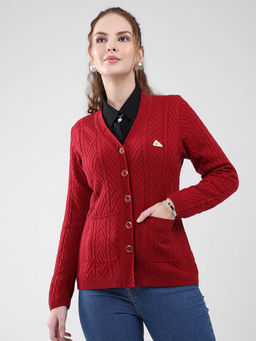 Monte Carlo - Women Red Textured Cardigan