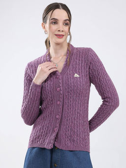 Monte Carlo - Women Purple Textured Cardigan