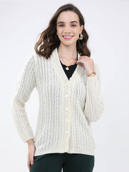 Monte Carlo - Women White Textured Cardigan