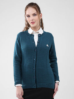 Monte Carlo - Women Teal Self Design Cardigan