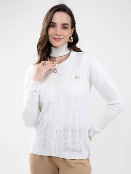 Monte Carlo - Women White Self Design Cardigan