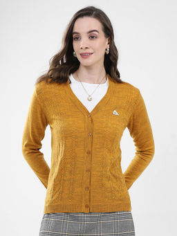 Monte Carlo - Women Mustard Self Design Cardigan