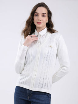 Monte Carlo - Women White Self Design Cardigan