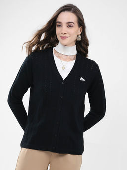 Monte Carlo - Women Black Self Design Cardigan