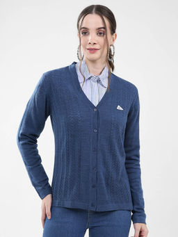 Monte Carlo - Women Blue Self Design Cardigan