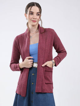 Monte Carlo - Women Maroon Self Design Cardigan
