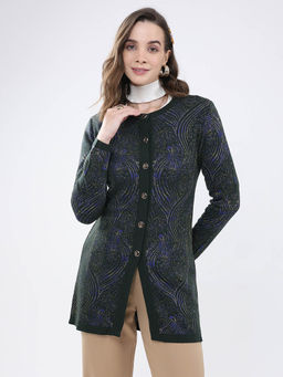 Monte Carlo - Women Green Self Design Cardigan