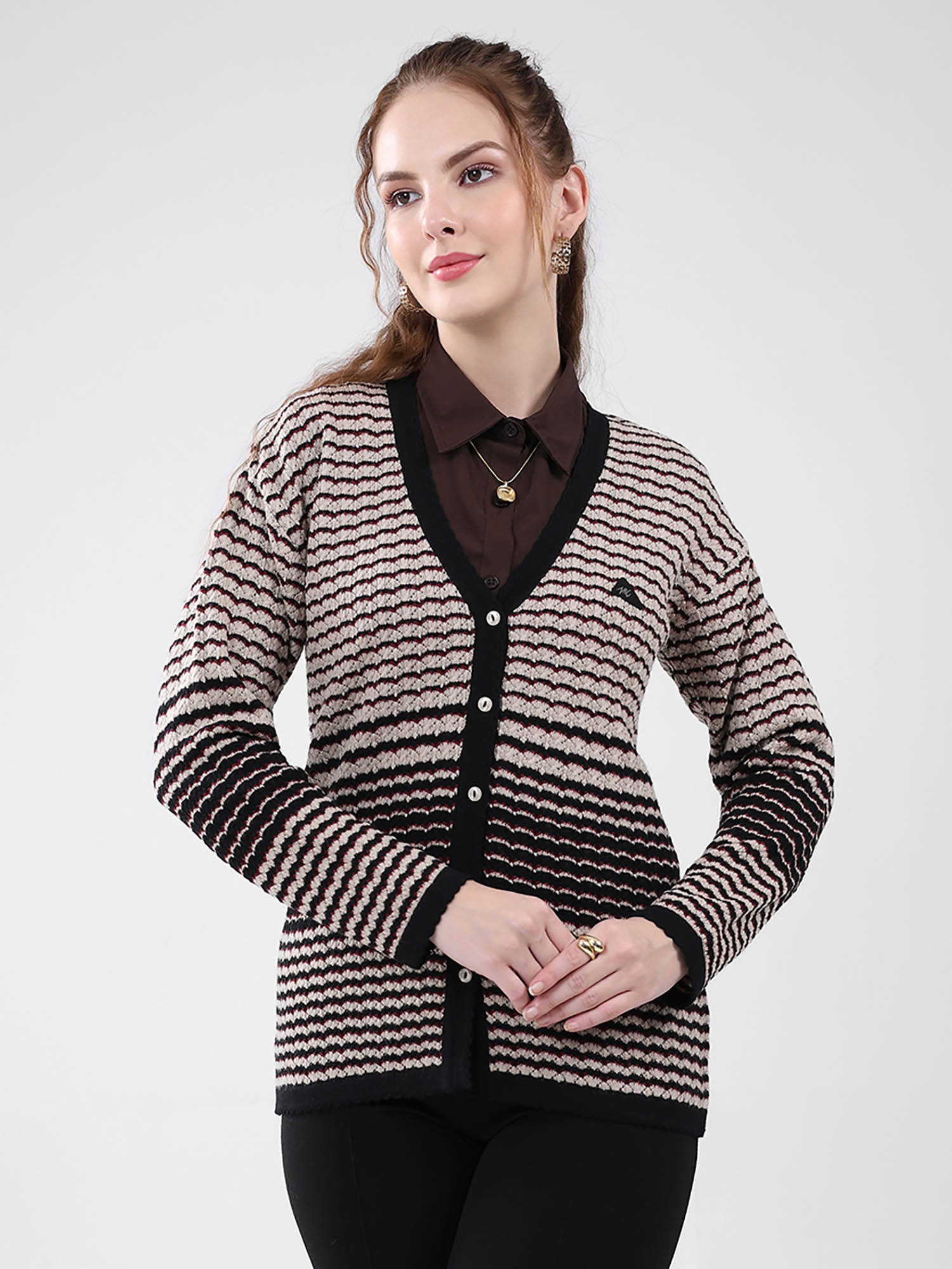 monte carlo Women Black Self Design Cardigan-picture-17
