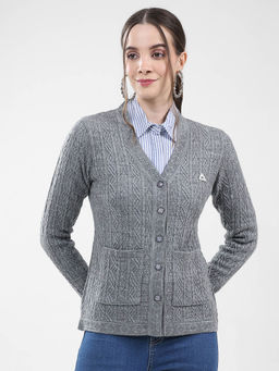 Monte Carlo - Women Grey Textured Cardigan