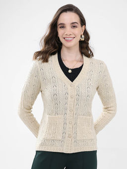 Monte Carlo - Women Cream Self Design Cardigan