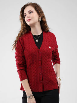 Monte Carlo - Women Red Self Design Cardigan