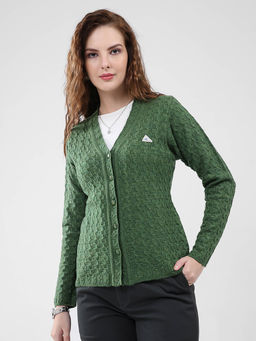 Monte Carlo - Women Green Self Design Cardigan