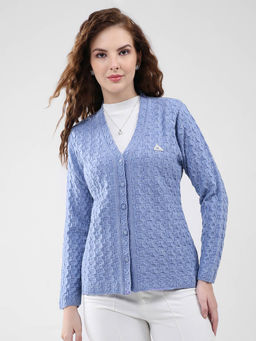 Monte Carlo - Women Blue Self Design Cardigan